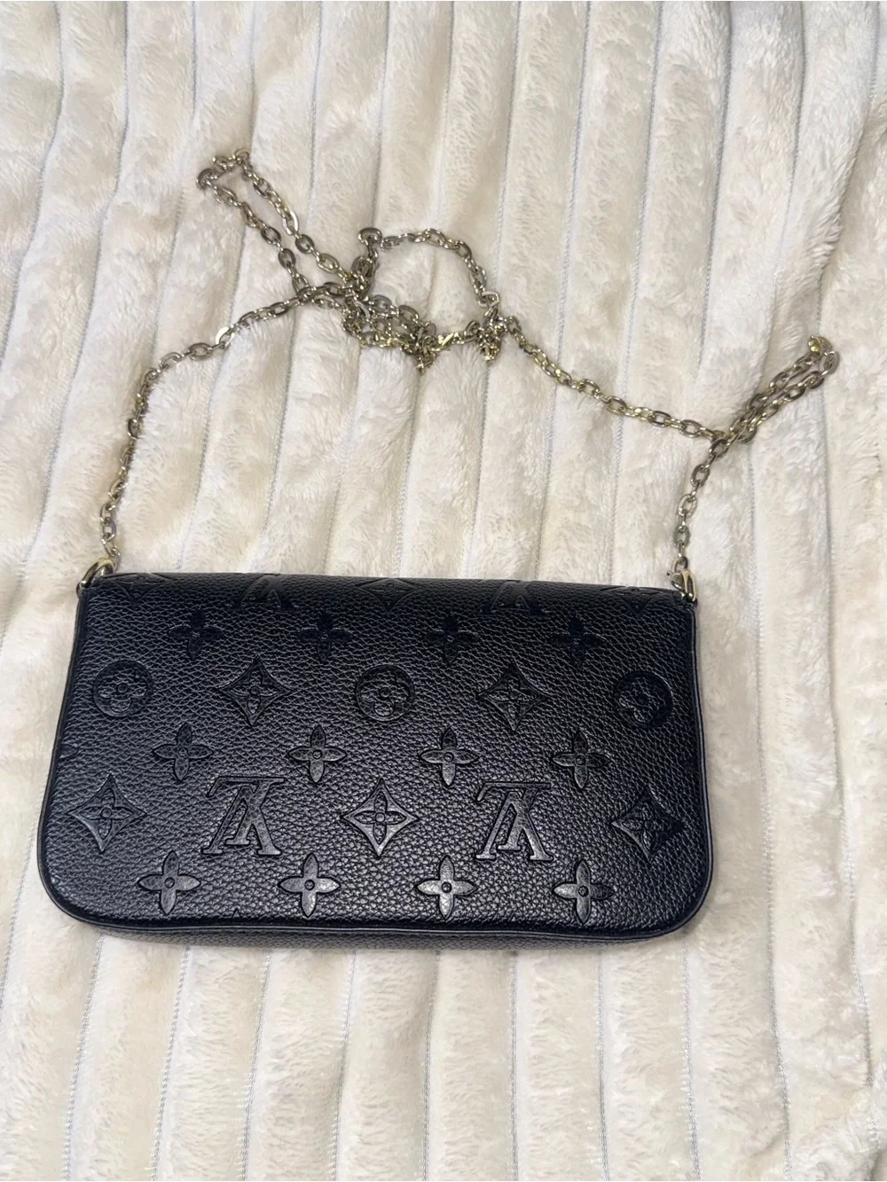 LV Black Monogram Leather Chain Crossbody